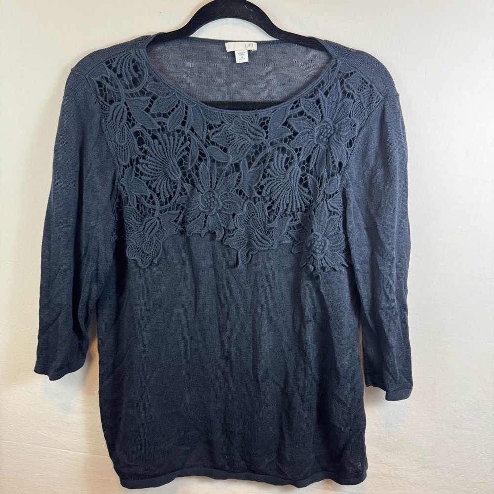 J. Jill Black Floral Blouse Women’s Size MP